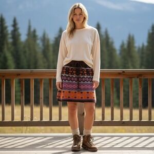 Everest Designs Skirt S Wool drawstring‎ hand knit lined Nepal pink brown READ